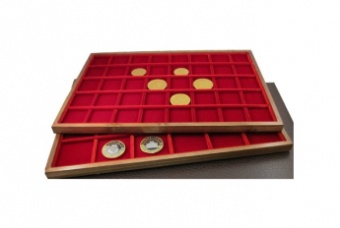 Standart wood tray – red velvet model – 40 squares