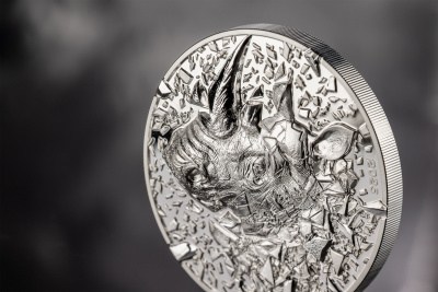 Острова Кука, 20 долларов, 2025 год, "Серебряный взрыв-Носорог", 